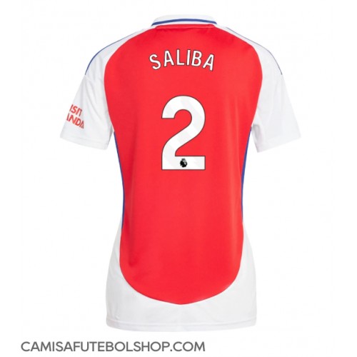 Camisa de time de futebol Arsenal William Saliba #2 Replicas 1º Equipamento Feminina 2024-25 Manga Curta